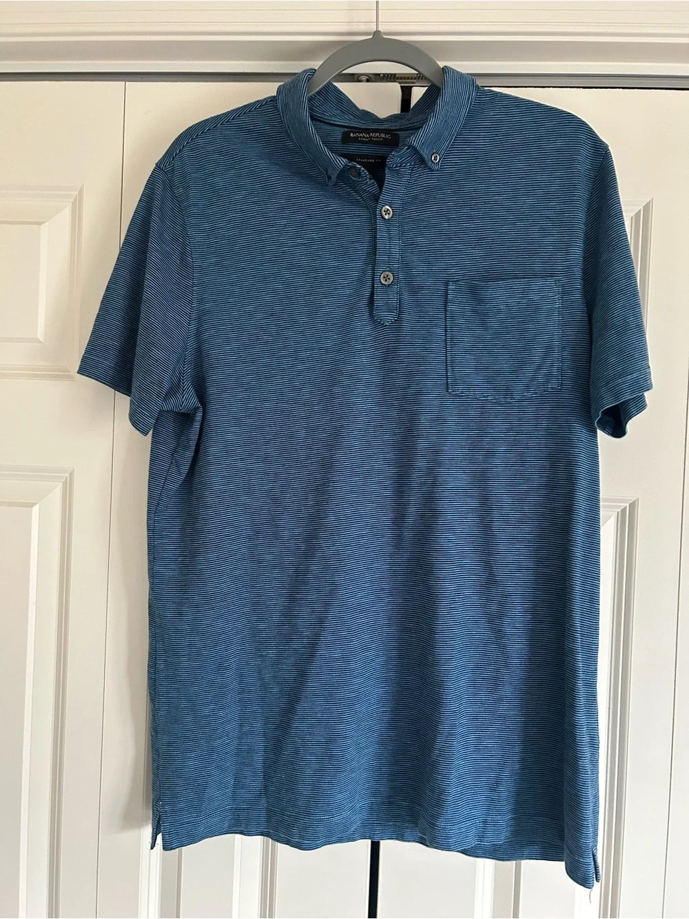 Banana Republic Luxury Touch Standard Fit Blue & Black Striped Polo - Men’s L